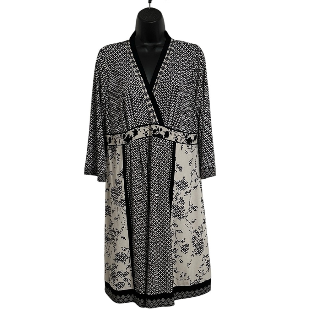 A Pea In The Pod Black and Cream Multi Pattern Maternity Dress Sz M